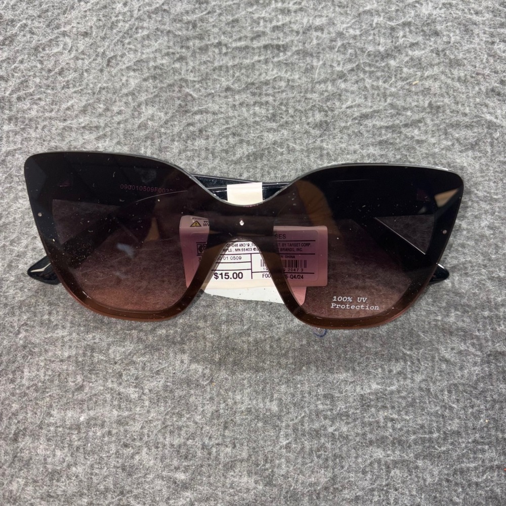 A New Day Womens Oversized Cat Eye Sunglasses Black Frame Brown Gradient Lenses